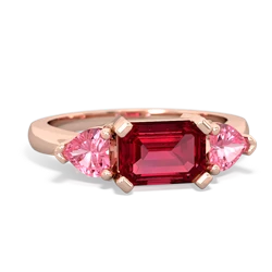 Lab Ruby Three Stone 14K Rose Gold ring R5235