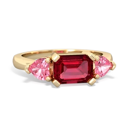 Lab Ruby Three Stone 14K Yellow Gold ring R5235