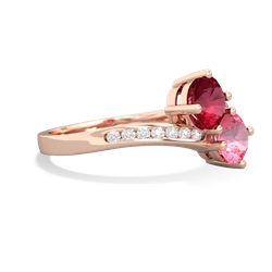 Lab Ruby Channel Set Two Stone 14K Rose Gold ring R5303