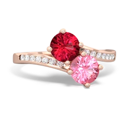 Lab Ruby Channel Set Two Stone 14K Rose Gold ring R5303