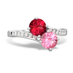 Lab Ruby Channel Set Two Stone 14K White Gold ring R5303