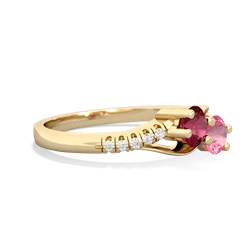 Lab Ruby Infinity Pave Two Stone 14K Yellow Gold ring R5285