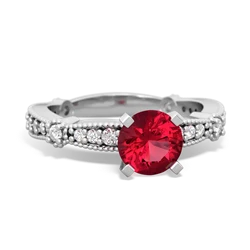 Lab Ruby Sparkling Tiara 6Mm Round 14K White Gold ring R26296RD