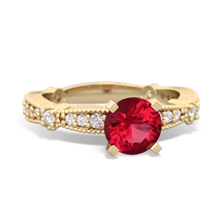 Lab Ruby Sparkling Tiara 6Mm Round 14K Yellow Gold ring R26296RD