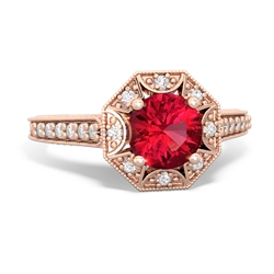 Lab Ruby Art-Deco Starburst 14K Rose Gold ring R5520