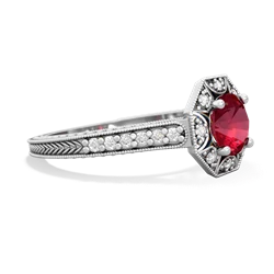 Lab Ruby Art-Deco Starburst 14K White Gold ring R5520