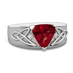 Lab Ruby Celtic Trinity Knot Men's 14K White Gold ring R0440