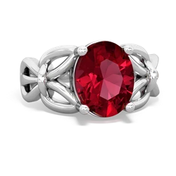 Lab Ruby Celtic Knot Cocktail 14K White Gold ring R2377