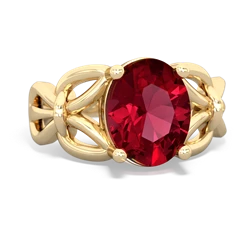 Lab Ruby Celtic Knot Cocktail 14K Yellow Gold ring R2377