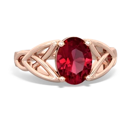 Lab Ruby Celtic Trinity Knot 14K Rose Gold ring R2389