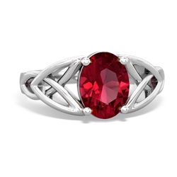 Lab Ruby Celtic Trinity Knot 14K White Gold ring R2389