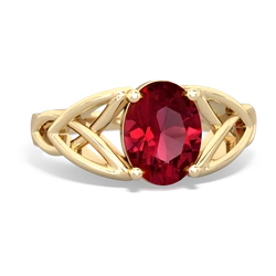 Lab Ruby Celtic Trinity Knot 14K Yellow Gold ring R2389