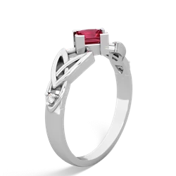 Lab Ruby Celtic Knot Princess 14K White Gold ring R3349