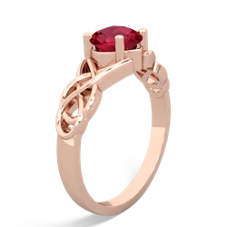 Lab Ruby Checkerboard Cushion Celtic Knot 14K Rose Gold ring R5000