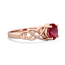 Lab Ruby Checkerboard Cushion Celtic Knot 14K Rose Gold ring R5000