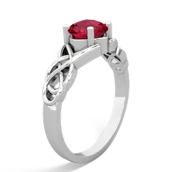 Lab Ruby Checkerboard Cushion Celtic Knot 14K White Gold ring R5000