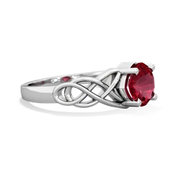 Lab Ruby Checkerboard Cushion Celtic Knot 14K White Gold ring R5000