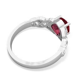 Lab Ruby Checkerboard Cushion Celtic Knot 14K White Gold ring R5000