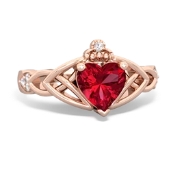 Lab Ruby Claddagh Celtic Knot Diamond 14K Rose Gold ring R5001