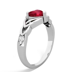 Lab Ruby Claddagh Celtic Knot Diamond 14K White Gold ring R5001