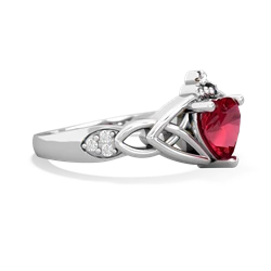 Lab Ruby Claddagh Celtic Knot Diamond 14K White Gold ring R5001