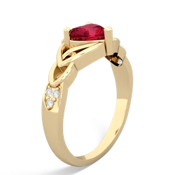 Lab Ruby Claddagh Celtic Knot Diamond 14K Yellow Gold ring R5001