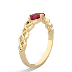 Lab Ruby Heart To Heart Braid 14K Yellow Gold ring R5870