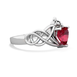 Lab Ruby Claddagh Celtic Knot 14K White Gold ring R2367