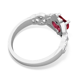 Lab Ruby Claddagh Celtic Knot 14K White Gold ring R2367