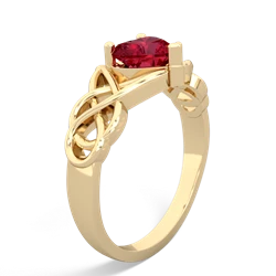 Lab Ruby Claddagh Celtic Knot 14K Yellow Gold ring R2367