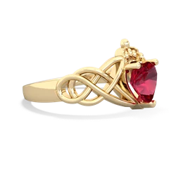 Lab Ruby Claddagh Celtic Knot 14K Yellow Gold ring R2367