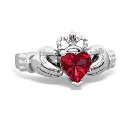 Lab Ruby Claddagh 14K White Gold ring R2370