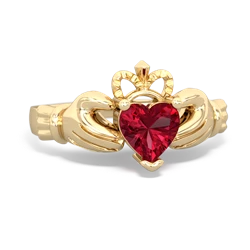 Lab Ruby Claddagh 14K Yellow Gold ring R2370