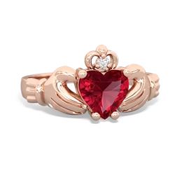 Lab Ruby Claddagh Diamond Crown 14K Rose Gold ring R2372