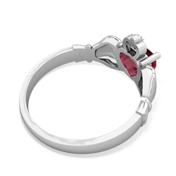 Lab Ruby Claddagh Diamond Crown 14K White Gold ring R2372