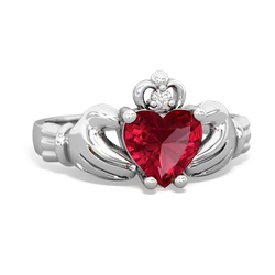 Lab Ruby Claddagh Diamond Crown 14K White Gold ring R2372