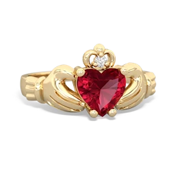 Lab Ruby Claddagh Diamond Crown 14K Yellow Gold ring R2372