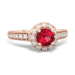 Lab Ruby Diamond Halo 14K Rose Gold ring R5370