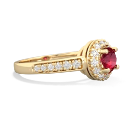 Lab Ruby Diamond Halo 14K Yellow Gold ring R5370