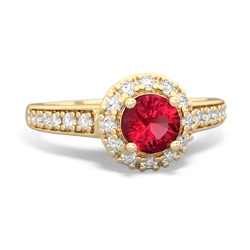 Lab Ruby Diamond Halo 14K Yellow Gold ring R5370