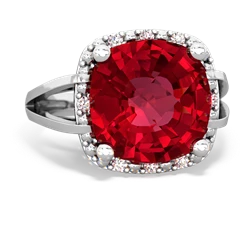 Lab Ruby Art Deco Cocktail 14K White Gold ring R2498