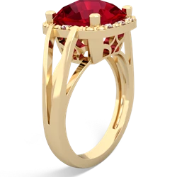 Lab Ruby Art Deco Cocktail 14K Yellow Gold ring R2498