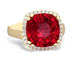 Lab Ruby Halo Cocktail 14K Yellow Gold ring R2544