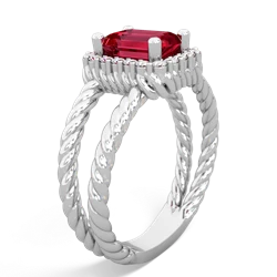 Lab Ruby Rope Split Band 14K White Gold ring R2628