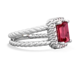 Lab Ruby Rope Split Band 14K White Gold ring R2628