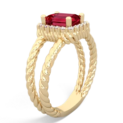 Lab Ruby Rope Split Band 14K Yellow Gold ring R2628