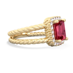 Lab Ruby Rope Split Band 14K Yellow Gold ring R2628