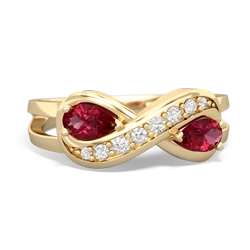 Lab Ruby Diamond Infinity 14K Yellow Gold ring R5390