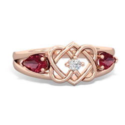 Lab Ruby Hearts Intertwined 14K Rose Gold ring R5880