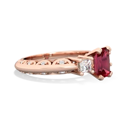 Lab Ruby Art Deco Diamond 7X5 Emerald-Cut Engagement 14K Rose Gold ring R20017EM